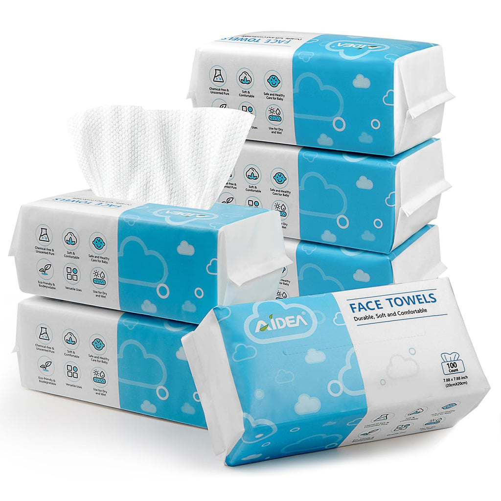 AIDEA Face Towels Disposable-50Ct, Clean Facial Towels Face Cloths, Facial Cleansing Wipes for Sensitive Skin, Face Towelettes for Makeup Removing, Nursing, Travel, Dry Face Wipes