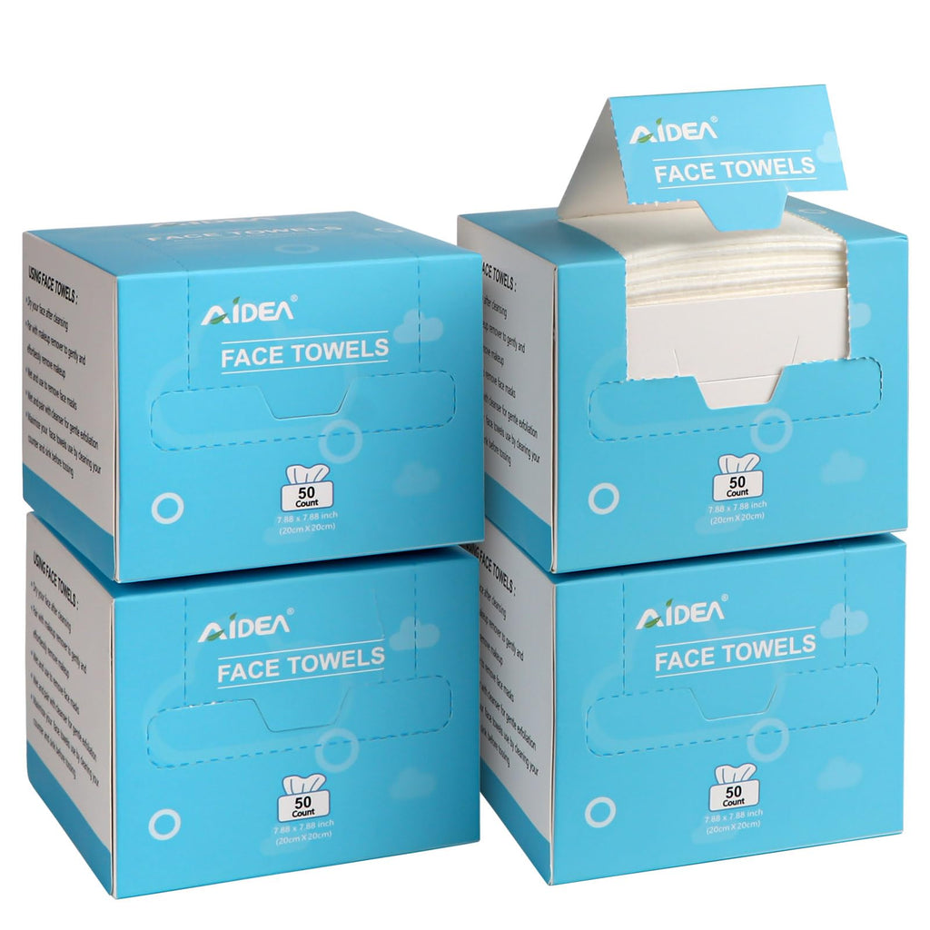 AIDEA Face Towels Disposable-50Ct, Clean Facial Towels Face Cloths, Facial Cleansing Wipes for Sensitive Skin, Face Towelettes for Makeup Removing, Nursing, Travel, Dry Face Wipes