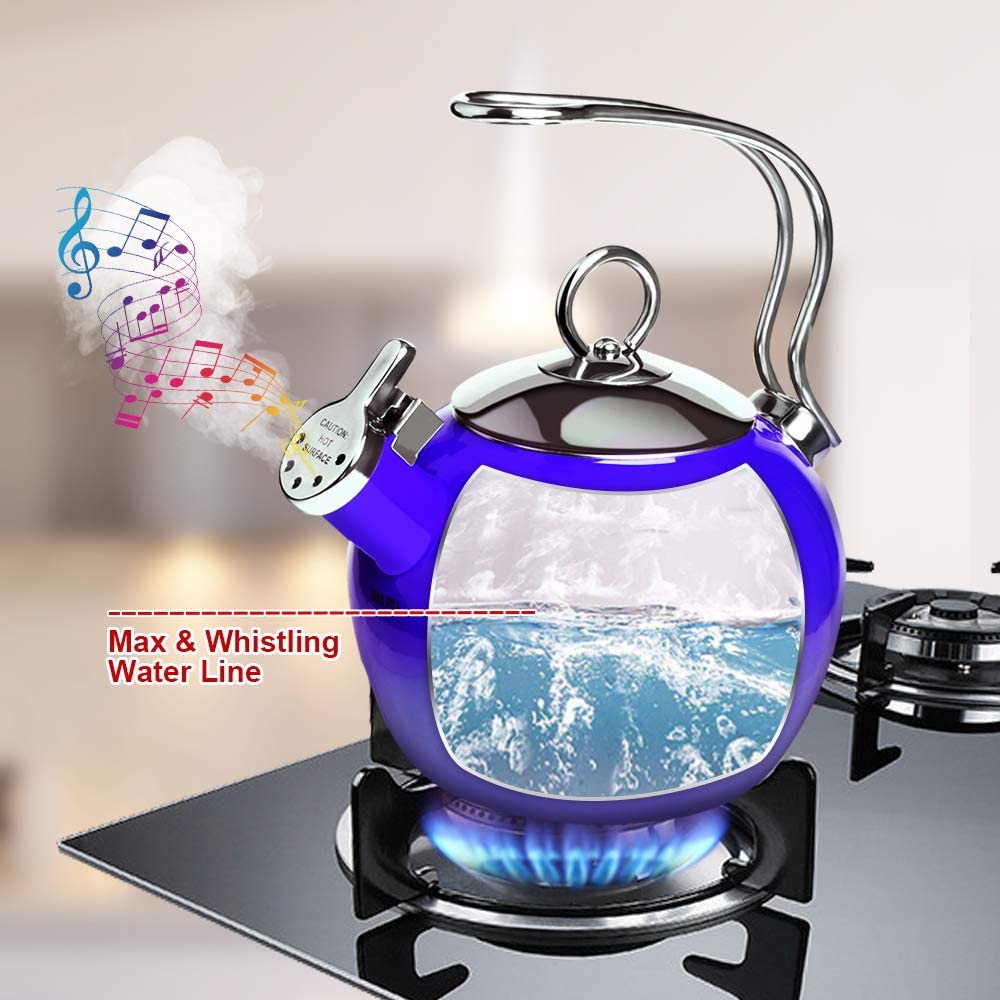 AIDEA Tea Kettle,1.7 Quart Whistling Enamel-on-Steel Tea Kettle for Stovetop
