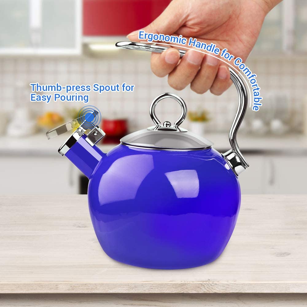 AIDEA Tea Kettle,1.7 Quart Whistling Enamel-on-Steel Tea Kettle for Stovetop