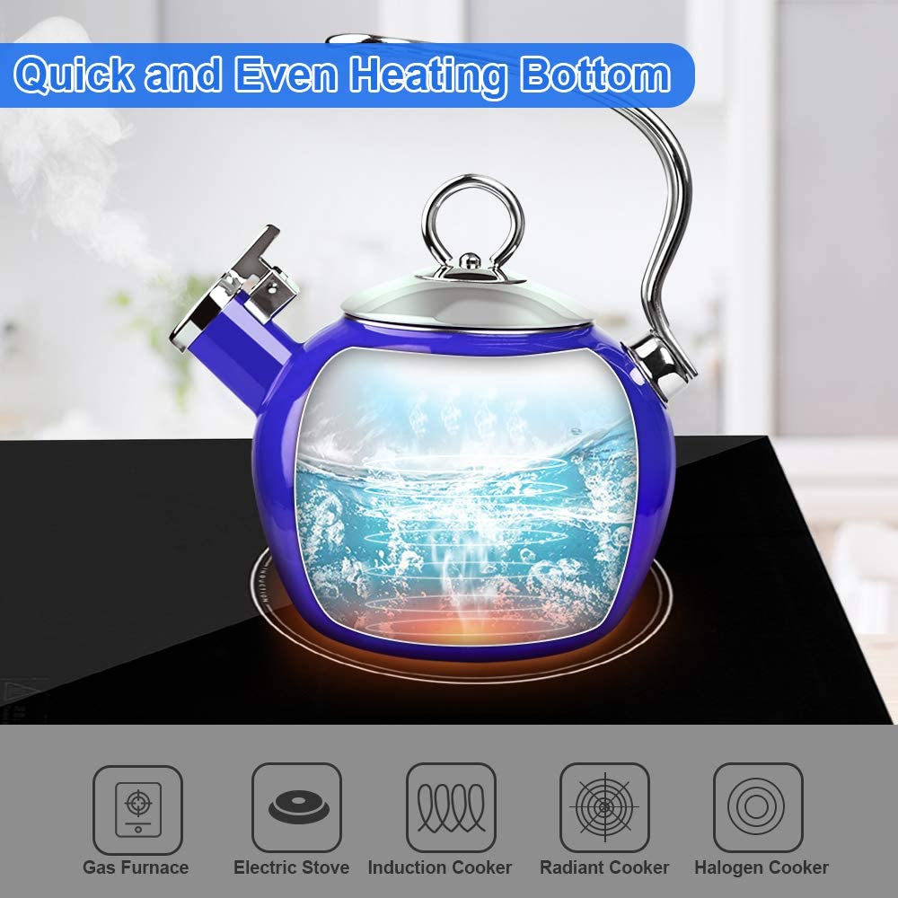 AIDEA Tea Kettle,1.7 Quart Whistling Enamel-on-Steel Tea Kettle for Stovetop