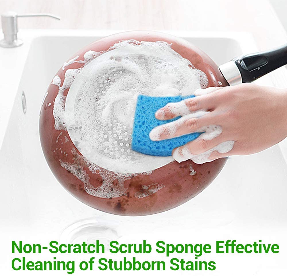 Aidea Non-Scratch Scrub Sponge, Heavy Duty Cellulose Sponge, Cleans Fast Without Scratching, Cleaning Sponges for Everyday Jobs for Dishes, Pots, Pans
