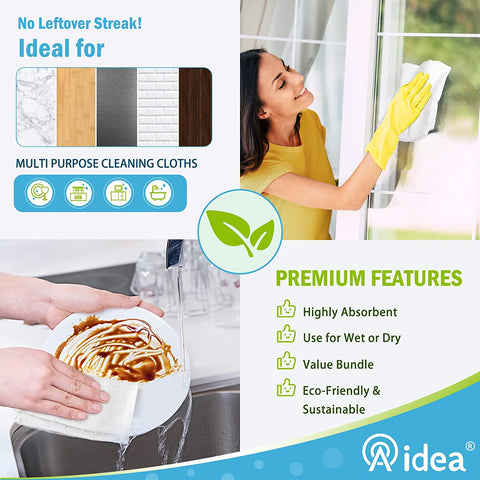 AIDEA Microfiber Cleaning Cloths White, Strong Water Absorption, Lint-Free, Scratch-Free, Streak-Free, Dish Towels White