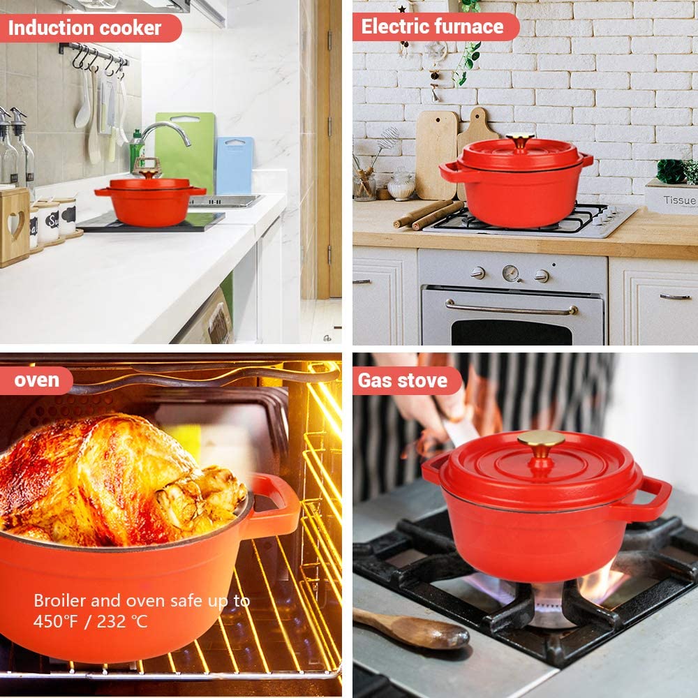 AIDEA Enameled Cast Iron Matte Dutch Oven Pot with Lid All-round for Preparing Low and Slow Cooking Meals