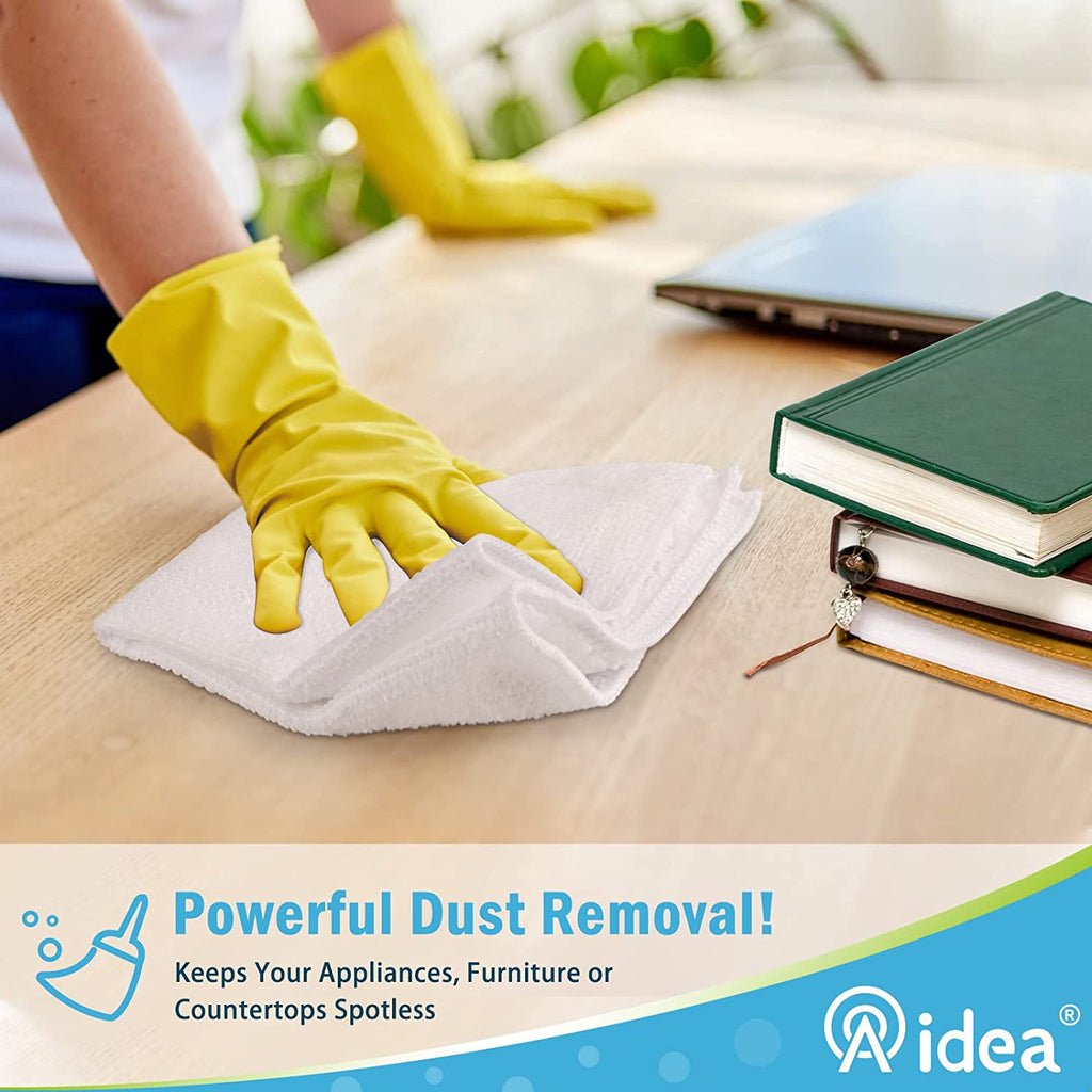AIDEA Microfiber Cleaning Cloths White, Strong Water Absorption, Lint-Free, Scratch-Free, Streak-Free, Dish Towels White