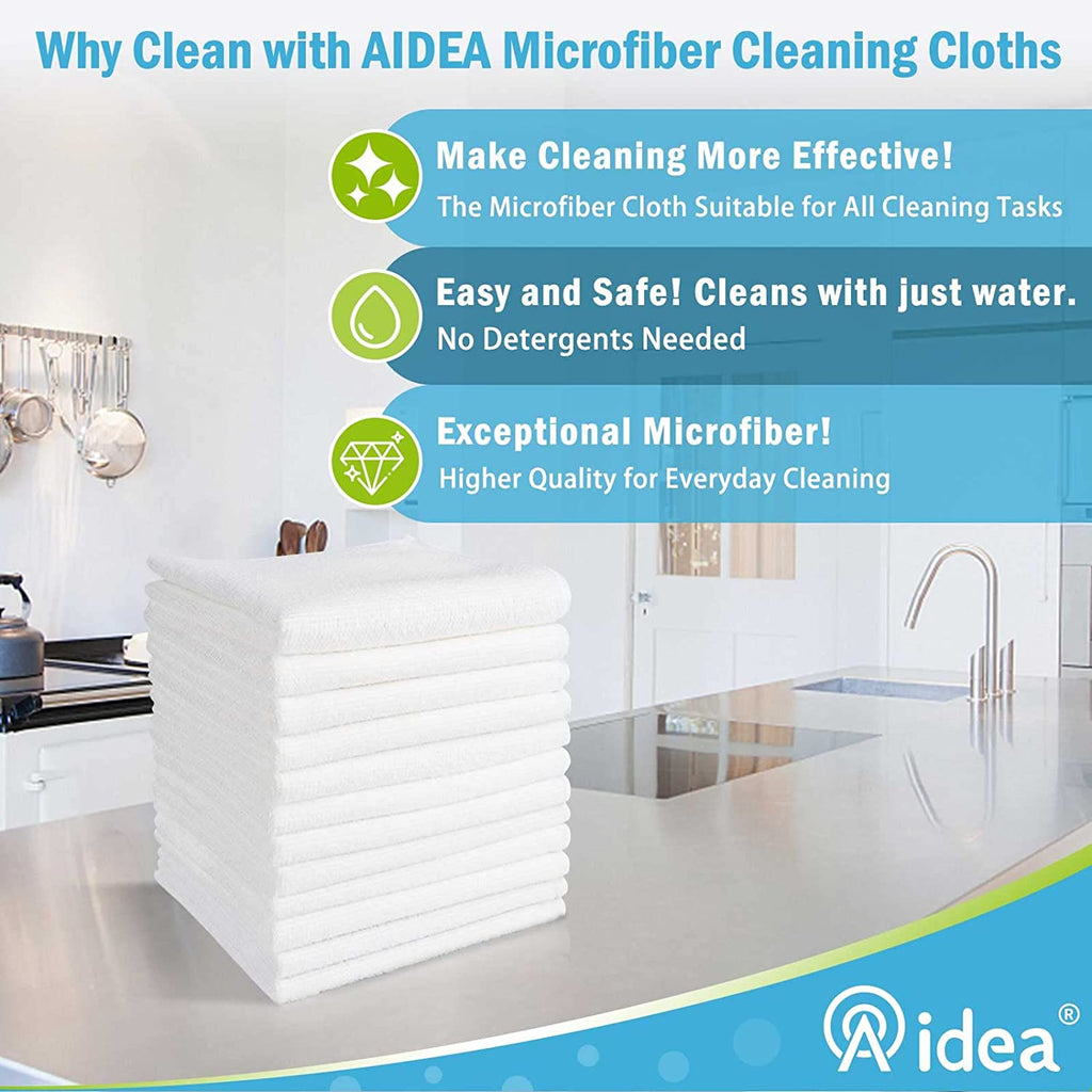 AIDEA Microfiber Cleaning Cloths White, Strong Water Absorption, Lint-Free, Scratch-Free, Streak-Free, Dish Towels White