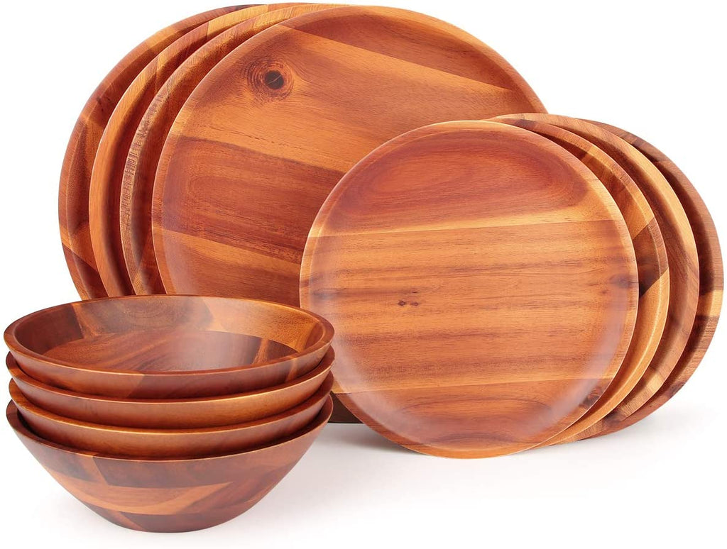 AIDEA Wood Dinnerware Set 12pcs Acacia Wood Tableware Set, Dishes Set for 4