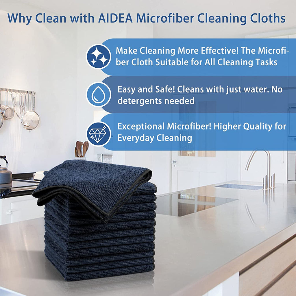 AIDEA Professional Microfiber Cleaning Cloth, Multi-Purpose Microfiber Cleaning Towel, Absorbent Cleaning Rags, Lint-Free Streak-Free, Premium Microfiber Cloth for Cleaning Kitchen, Bathroom, Glass
