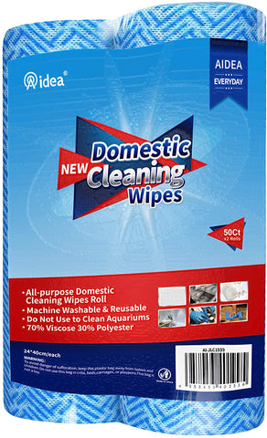 AIDEA Cleaning Wipes, Multi-Purpose Towel Reusable Cleaning Cloths, Domestic Cleaning Wipes, Cleaning Towels, Dish Cloths (50Ctx2 Rolls)-(10''x16'')