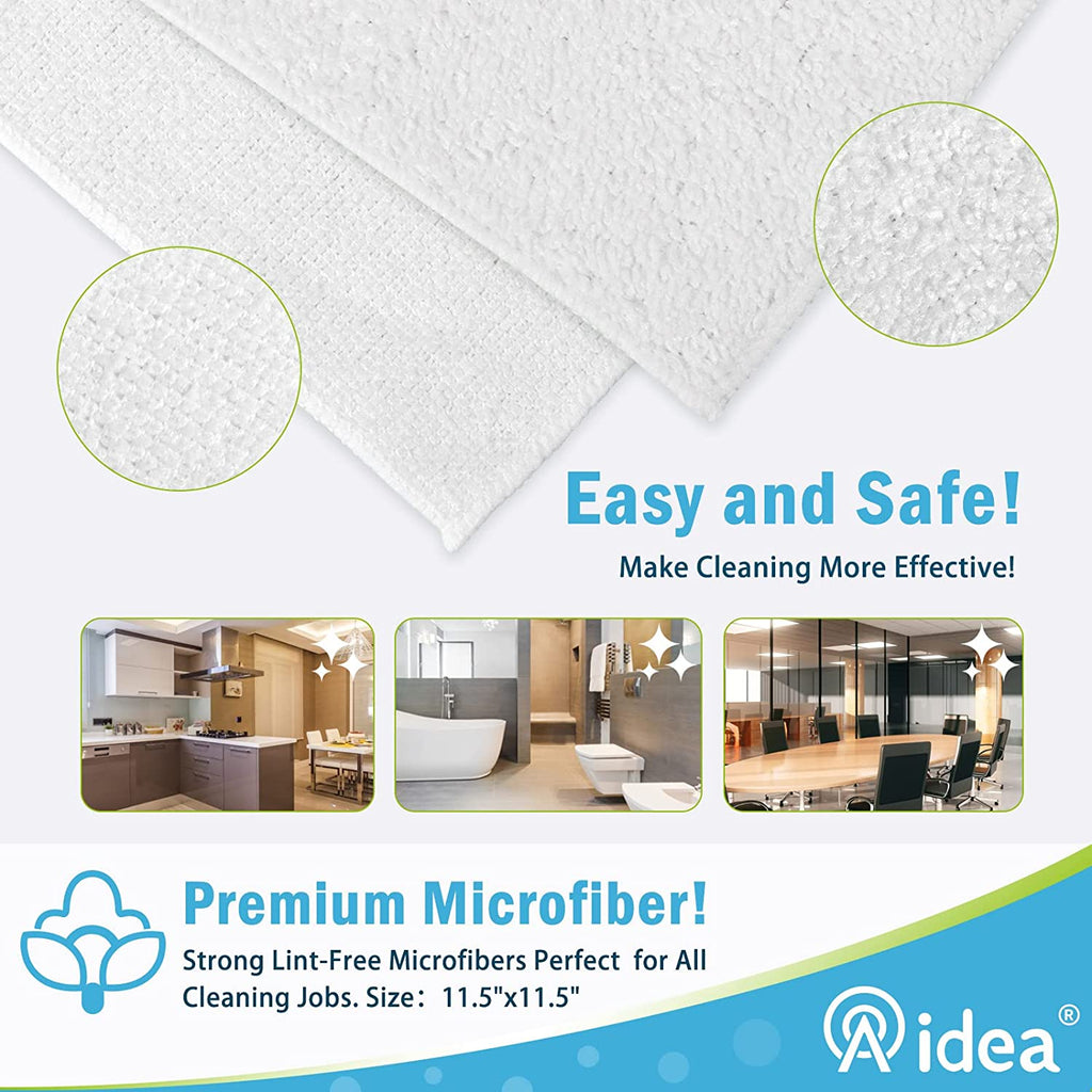 AIDEA Microfiber Cleaning Cloths White, Strong Water Absorption, Lint-Free, Scratch-Free, Streak-Free, Dish Towels White