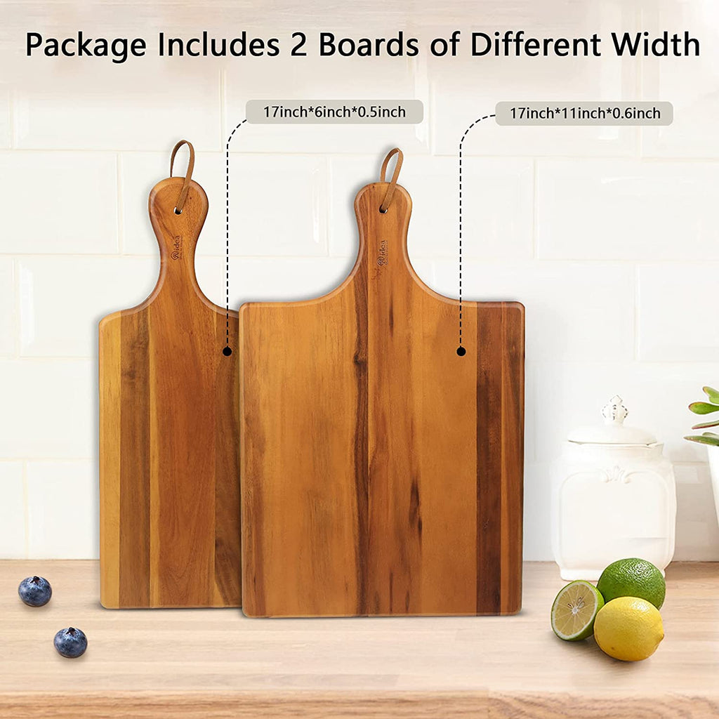 AIDEA Wood Cutting Board with Handle, Cheese Board Chartuterie Board，for Cutting and Serving 17"X11"bundle with 17"X6"(2 Pack)