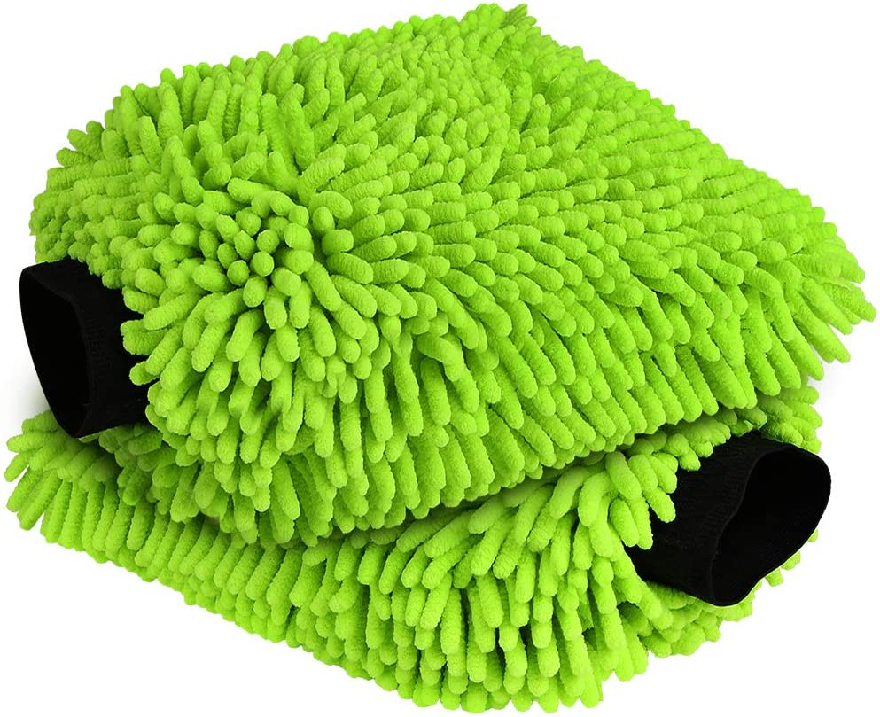 Aidea Car Wash Mitt Microfiber, Scratch & Lint Free, Premium Chenille Microfiber Wash Mitt-Green