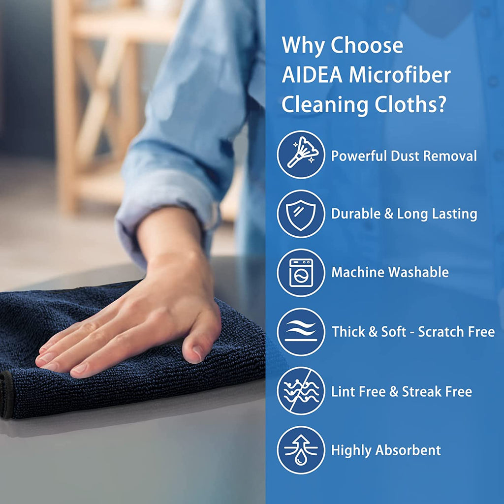 AIDEA Professional Microfiber Cleaning Cloth, Multi-Purpose Microfiber Cleaning Towel, Absorbent Cleaning Rags, Lint-Free Streak-Free, Premium Microfiber Cloth for Cleaning Kitchen, Bathroom, Glass