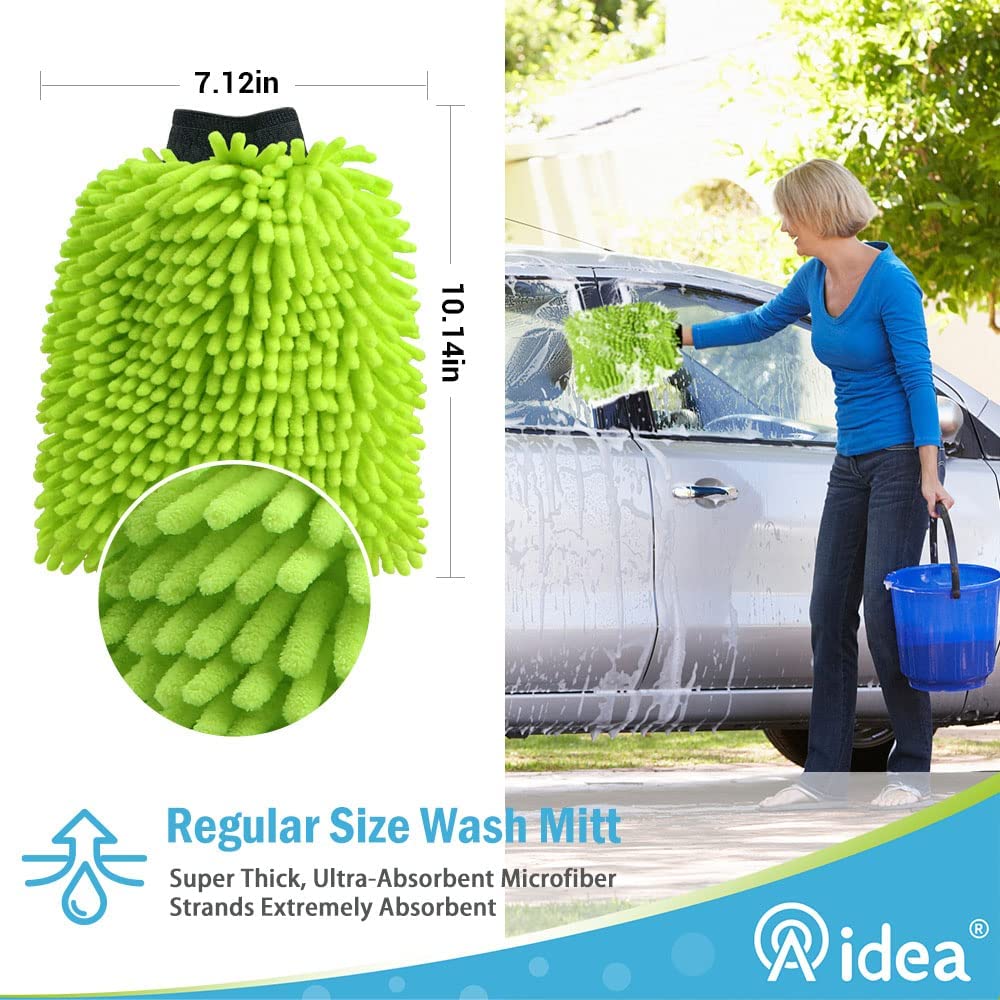 Aidea Car Wash Mitt Microfiber, Scratch & Lint Free, Premium Chenille Microfiber Wash Mitt-Green