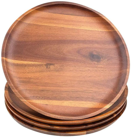Acacia Wood Dinner Plates, AIDEA 11Inch Round Wood Plates Set of 4, Easy Cleaning & Lightweight for Dishes Snack, Dessert, Unbreakable Classic Charger Plates - Gift for Easter