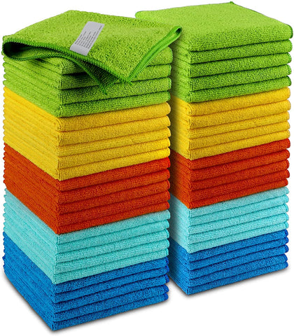AIDEA Microfiber Cleaning Cloths-50 Pack, Premium All-Purpose Softer Highly Absorbent, Lint Free - Streak Free Wash Cloth for House, Kitchen, Car, Window, Gifts(12in.x 12in.)