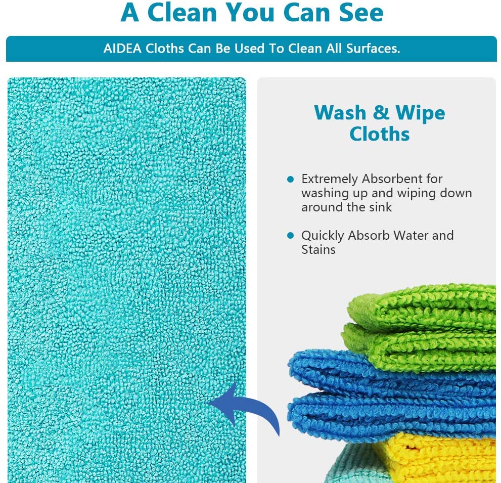 AIDEA Microfiber Cleaning Cloths-100PK, Softer and More Absorbent, Lint-Free, Wash Cloth for Home, Kitchen, Car, Window (12in.x12in.)