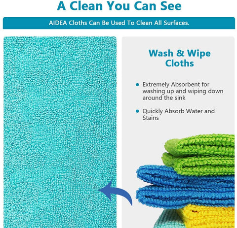 AIDEA Microfiber Cleaning Cloths-100PK, Softer and More Absorbent, Lint-Free, Wash Cloth for Home, Kitchen, Car, Window (12in.x12in.)