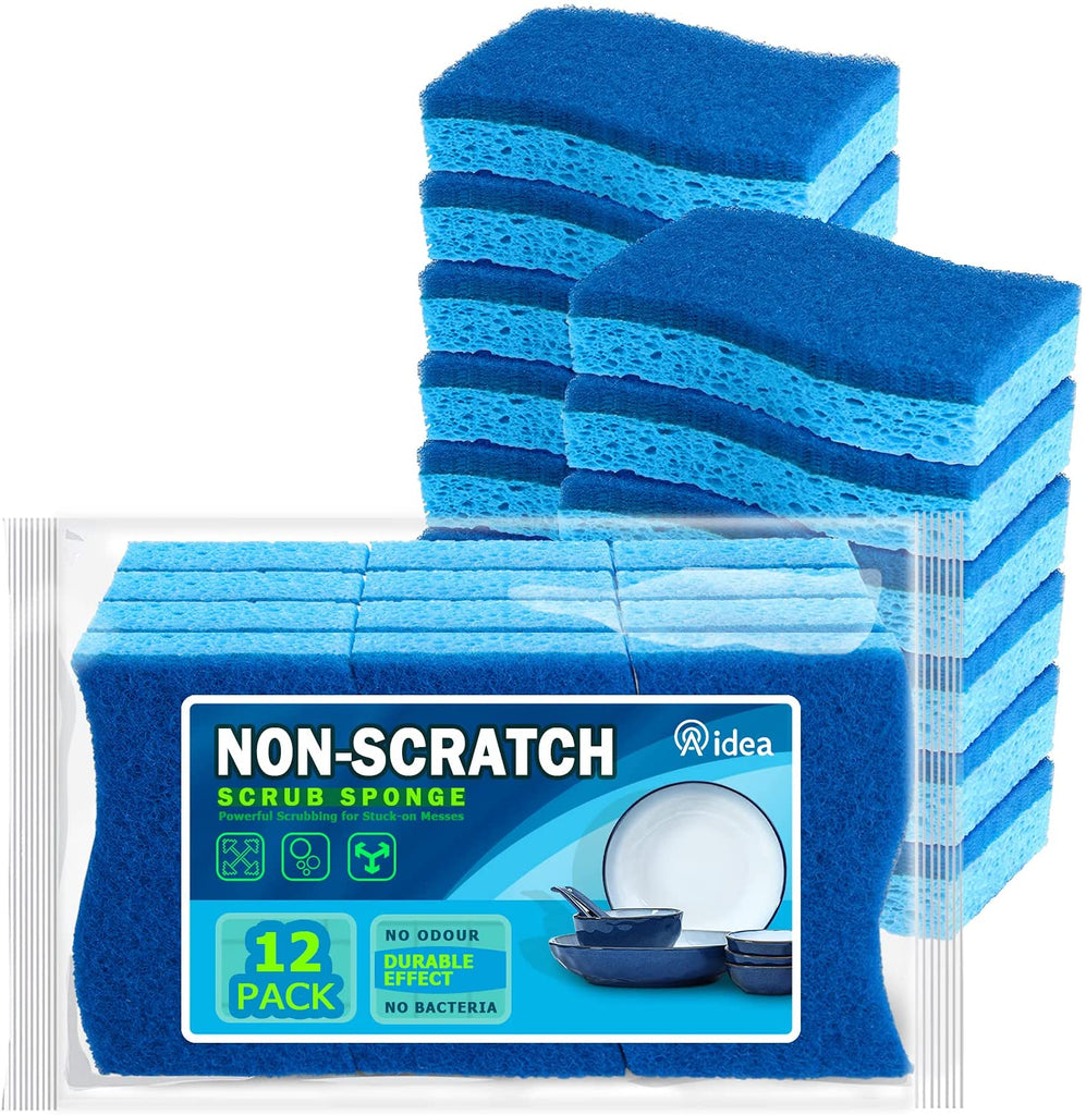 Aidea Non-Scratch Scrub Sponge, Heavy Duty Cellulose Sponge, Cleans Fast Without Scratching, Cleaning Sponges for Everyday Jobs for Dishes, Pots, Pans