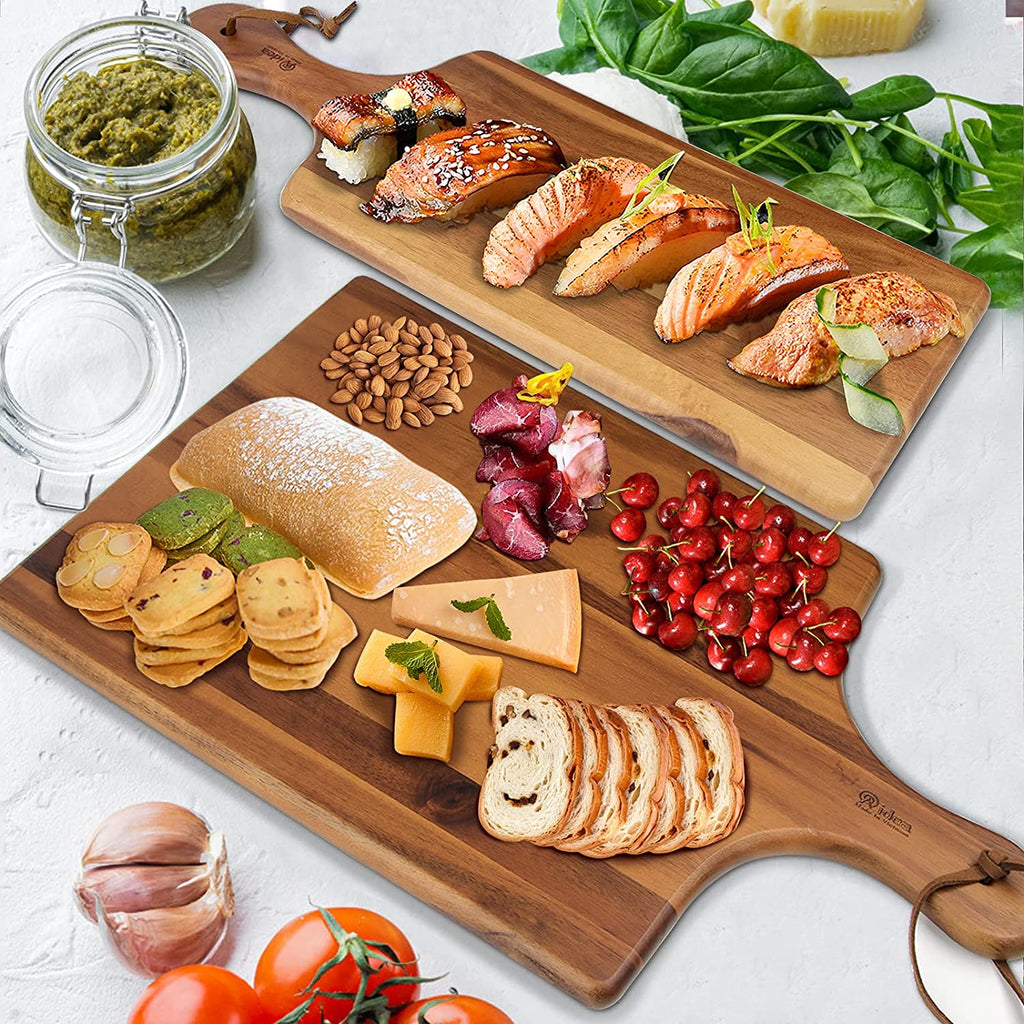 AIDEA Wood Cutting Board with Handle, Cheese Board Chartuterie Board,for Cutting and Serving 17"X11"bundle with 17"X6"(2 Pack)