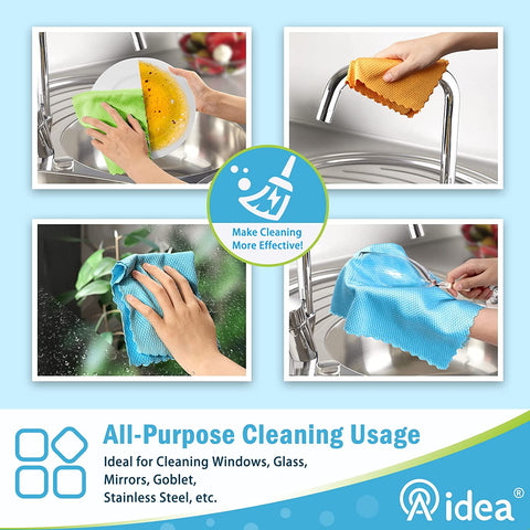 AIDEA Microfiber Cleaning Cloths, 8PK-Multi-Purpose Cleaning Cloth, Microfiber Polishing Cleaning Cloth, Window Cleaning Cloth, Lint Free Streak-Free Glass Cleaning Cloths-12“x12”