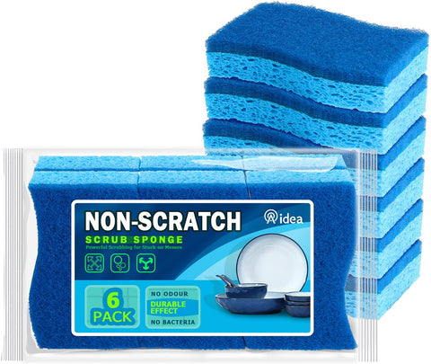 Aidea Non-Scratch Scrub Sponge, Heavy Duty Cellulose Sponge, Cleans Fast Without Scratching, Cleaning Sponges for Everyday Jobs for Dishes, Pots, Pans