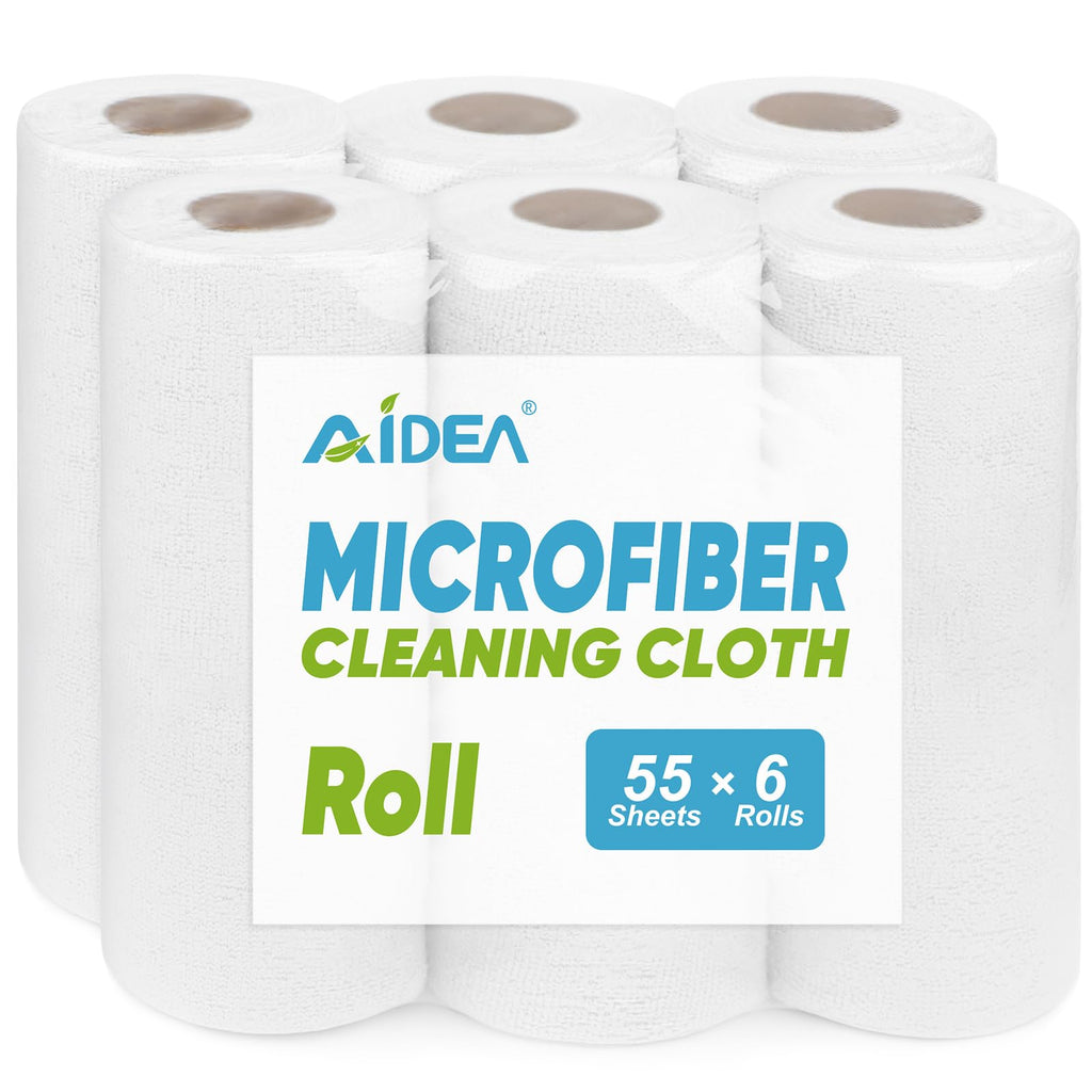 AIDEA Microfiber Cleaning Cloth 55 Sheets 3 Roll, Microfiber Towels for Cars, Blue Shop Towels, Shop Rags Washable, Cleaning Rags Reusable Paper Towels for Automotive, Mechanic, Workshops, House,11×9"