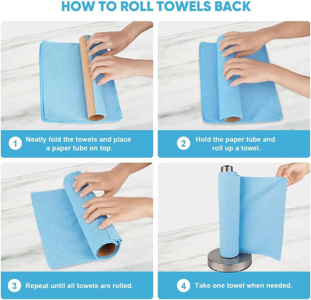 AIDEA Microfiber Cleaning Cloth 55 Sheets 3 Roll, Microfiber Towels for Cars, Blue Shop Towels, Shop Rags Washable, Cleaning Rags Reusable Paper Towels for Automotive, Mechanic, Workshops, House,11×9"