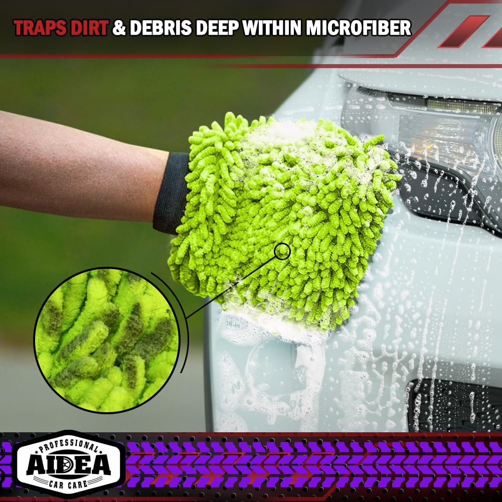 AIDEA Car Wash Mitt Microfiber-2PK, Scratch-Free& Lint-Free, Premium Chenille Microfiber Wash Mitt-Blue Regular Size (7.12''X10.14'')