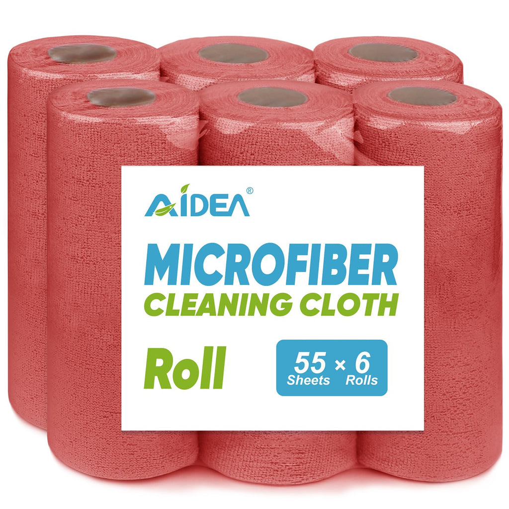 AIDEA Microfiber Cleaning Cloth 55 Sheets 3 Roll, Microfiber Towels for Cars, Blue Shop Towels, Shop Rags Washable, Cleaning Rags Reusable Paper Towels for Automotive, Mechanic, Workshops, House,11×9"