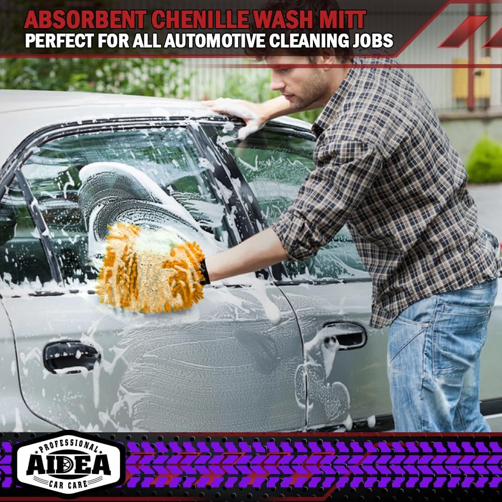 AIDEA Car Wash Mitt Microfiber-2PK, Scratch-Free& Lint-Free, Premium Chenille Microfiber Wash Mitt-Blue Regular Size (7.12''X10.14'')