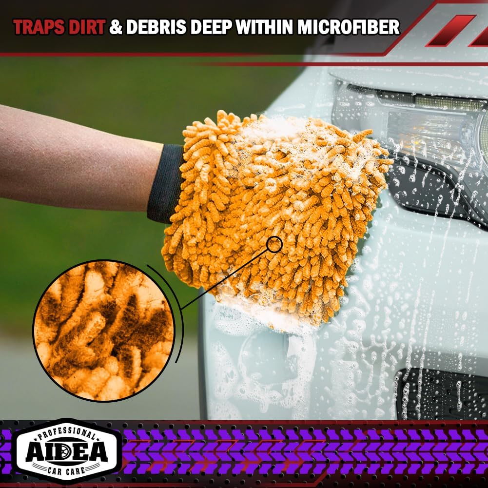 AIDEA Car Wash Mitt Microfiber-2PK, Scratch-Free& Lint-Free, Premium Chenille Microfiber Wash Mitt-Blue Regular Size (7.12''X10.14'')