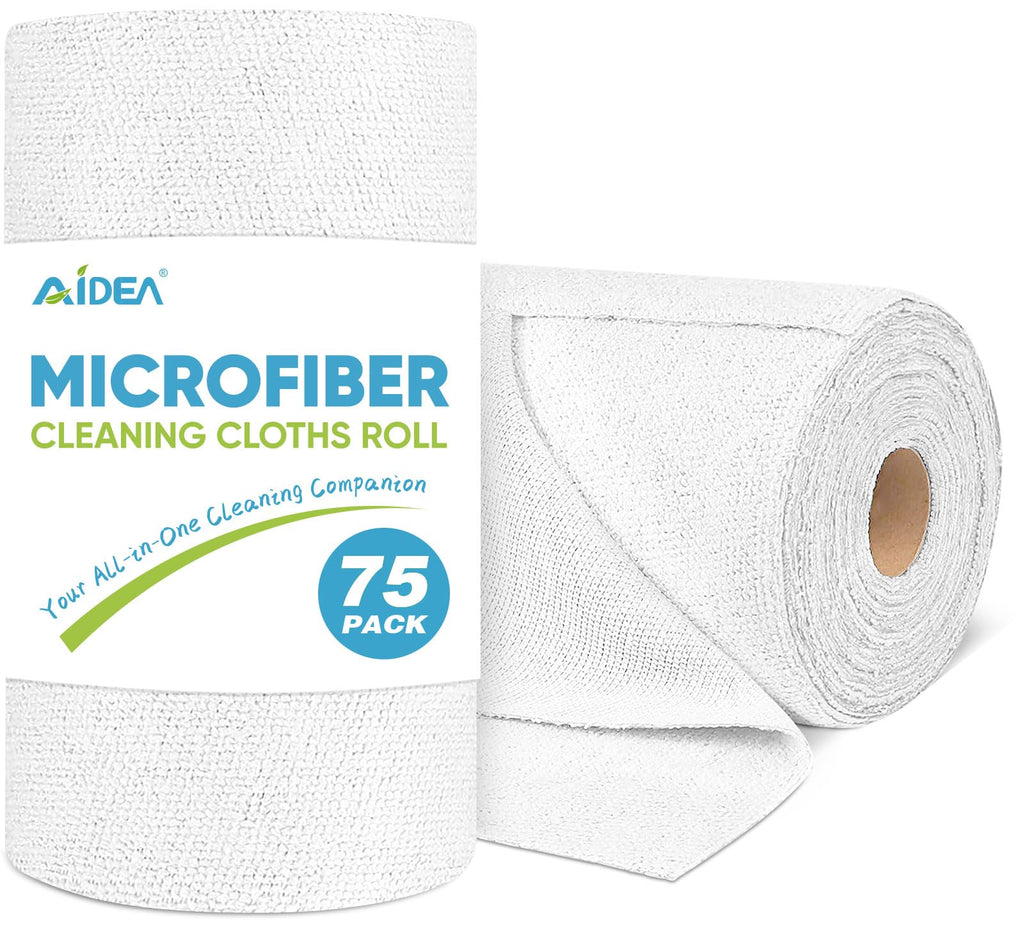 AIDEA Microfiber Cleaning Cloth Roll, Grey 75PK, Reusable Paper Towels Tear Away Cloth, Microfiber Towels for Cars, Wash Cloths, Lint Free Rags for House, Kitchen,Window,Cleaning Supplies 11.5"×11.5"