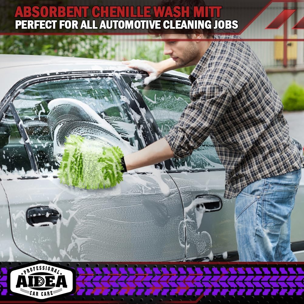AIDEA Car Wash Mitt Microfiber-2PK, Scratch-Free& Lint-Free, Premium Chenille Microfiber Wash Mitt-Blue Regular Size (7.12''X10.14'')