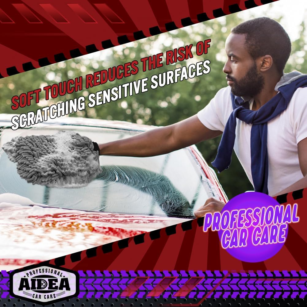 AIDEA Car Wash Mitt Microfiber-2PK, Scratch-Free& Lint-Free, Premium Chenille Microfiber Wash Mitt-Blue Regular Size (7.12''X10.14'')