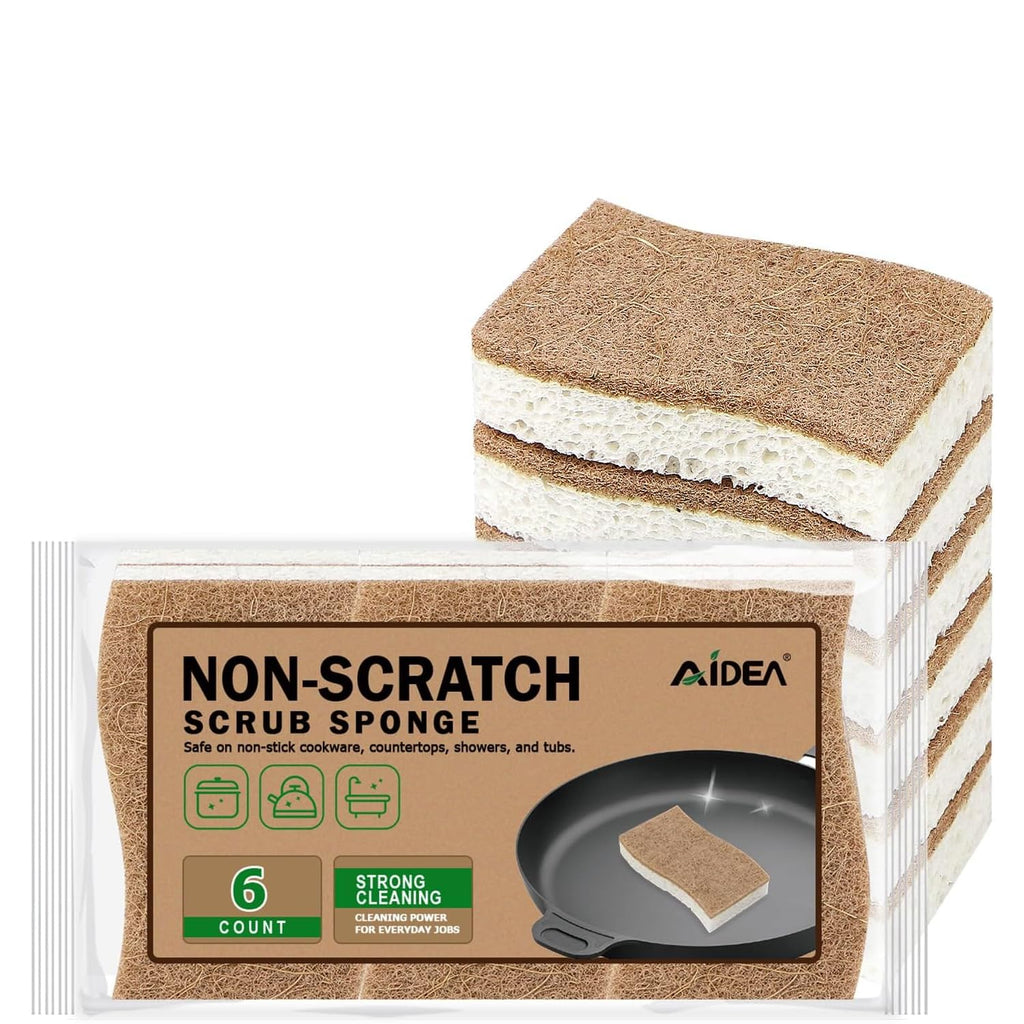 AIDEA Sponges Kitchen, Heavy Duty Scrub Sponge, 6Count, Sponges for Dishes