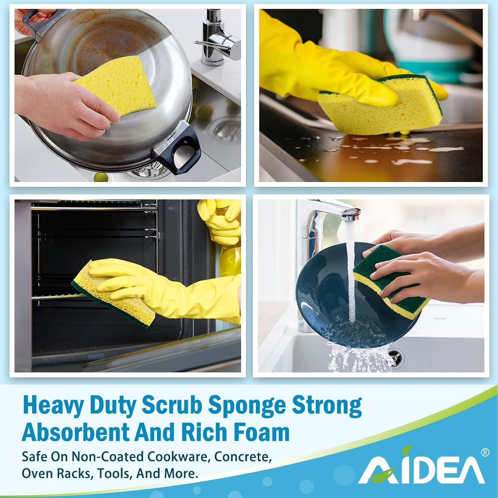 AIDEA Sponges Kitchen, Heavy Duty Scrub Sponge, 6Count, Sponges for Dishes