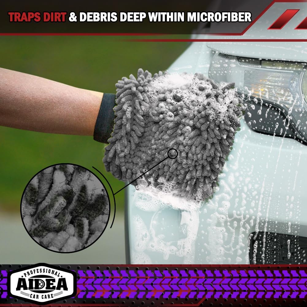 AIDEA Car Wash Mitt Microfiber-2PK, Scratch-Free& Lint-Free, Premium Chenille Microfiber Wash Mitt-Blue Regular Size (7.12''X10.14'')