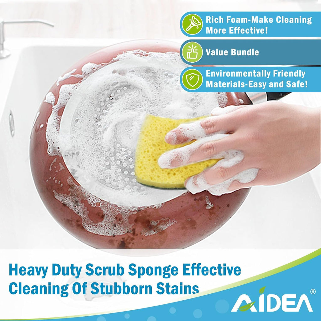 AIDEA Sponges Kitchen, Heavy Duty Scrub Sponge, 6Count, Sponges for Dishes
