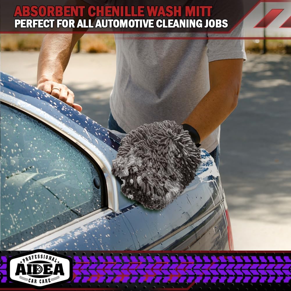 AIDEA Car Wash Mitt Microfiber-2PK, Scratch-Free& Lint-Free, Premium Chenille Microfiber Wash Mitt-Blue Regular Size (7.12''X10.14'')