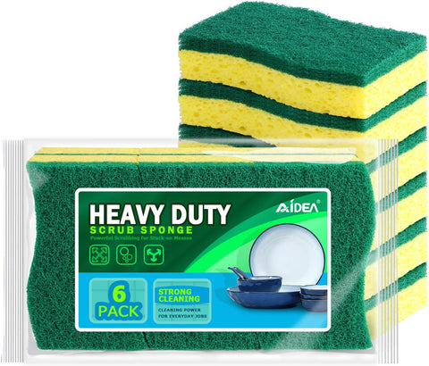 AIDEA Sponges Kitchen, Heavy Duty Scrub Sponge, 6Count, Sponges for Dishes