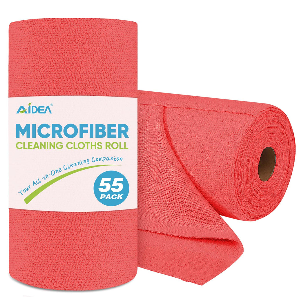 AIDEA Microfiber Cleaning Cloth 55 Sheets 3 Roll, Microfiber Towels for Cars, Blue Shop Towels, Shop Rags Washable, Cleaning Rags Reusable Paper Towels for Automotive, Mechanic, Workshops, House,11×9"