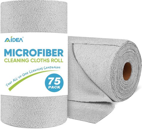 AIDEA Microfiber Cleaning Cloth Roll, Grey 75PK, Reusable Paper Towels Tear Away Cloth, Microfiber Towels for Cars, Wash Cloths, Lint Free Rags for House, Kitchen,Window,Cleaning Supplies 11.5"×11.5"