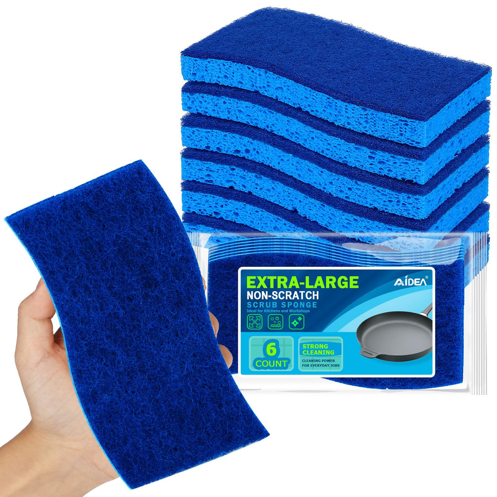 AIDEA Sponges Kitchen, Heavy Duty Scrub Sponge, 6Count, Sponges for Dishes
