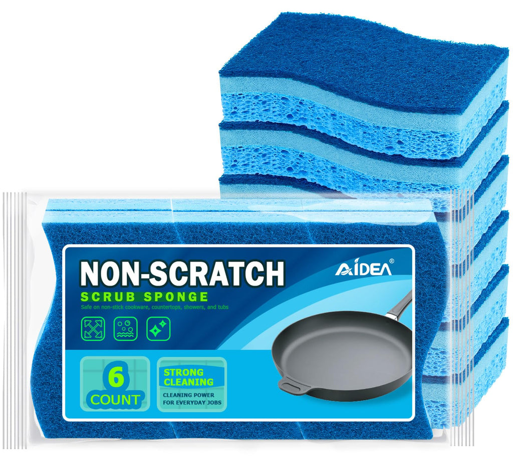 AIDEA Sponges Kitchen, Heavy Duty Scrub Sponge, 6Count, Sponges for Dishes