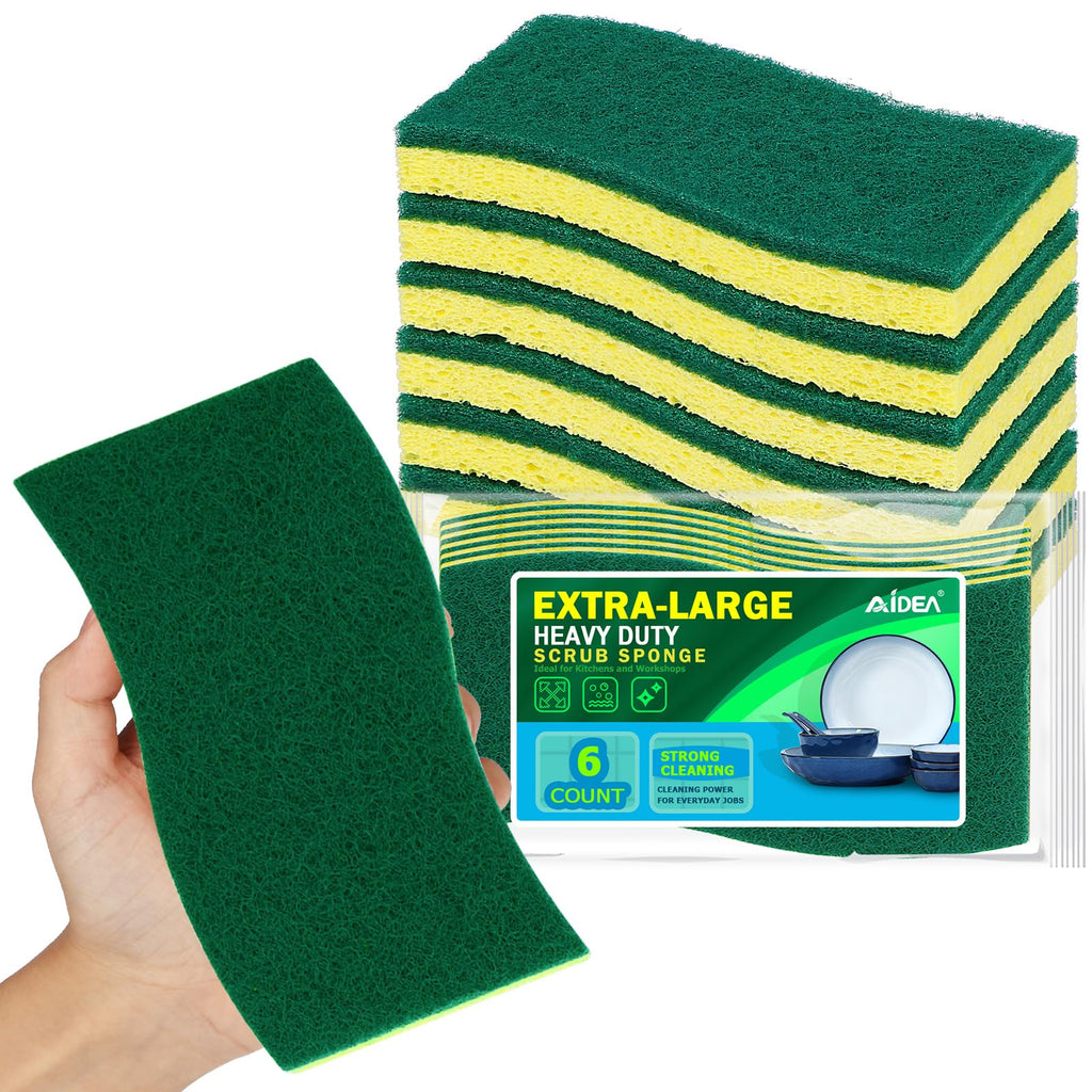 AIDEA Sponges Kitchen, Heavy Duty Scrub Sponge, 6Count, Sponges for Dishes