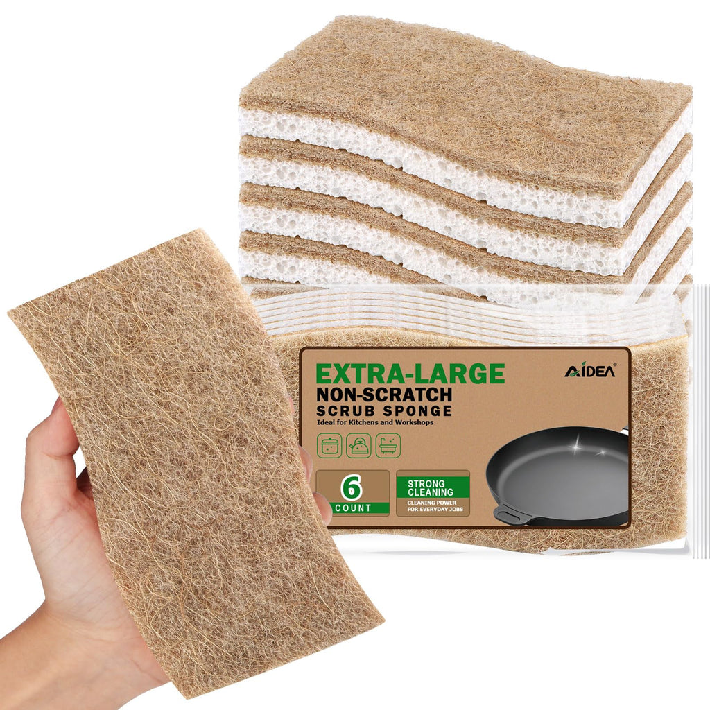 AIDEA Sponges Kitchen, Heavy Duty Scrub Sponge, 6Count, Sponges for Dishes
