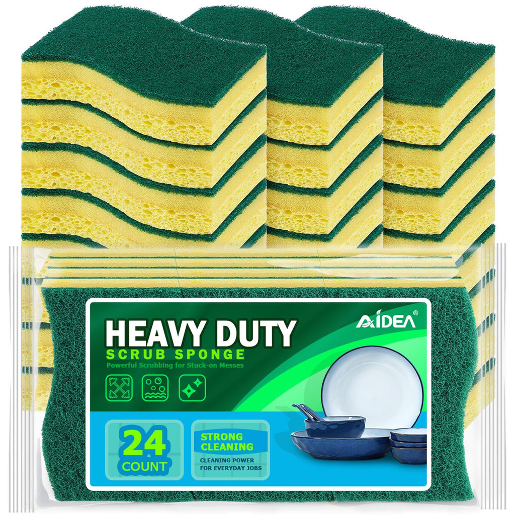 AIDEA Sponges Kitchen, Heavy Duty Scrub Sponge, 6Count, Sponges for Dishes