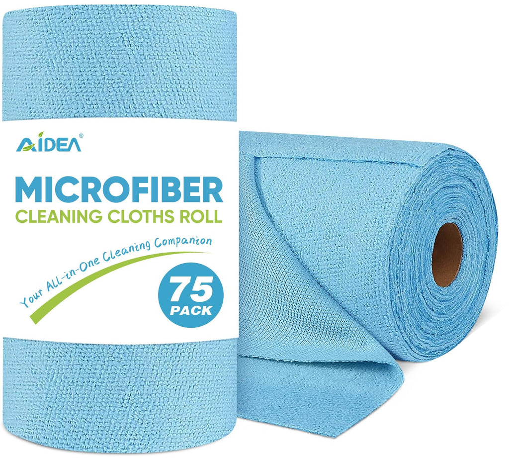 AIDEA Microfiber Cleaning Cloth Roll, Grey 75PK, Reusable Paper Towels Tear Away Cloth, Microfiber Towels for Cars, Wash Cloths, Lint Free Rags for House, Kitchen,Window,Cleaning Supplies 11.5"×11.5"