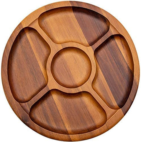 Aidea Wood Cheese Plate Divided Serving Tray with Center Dip for Party 12inch